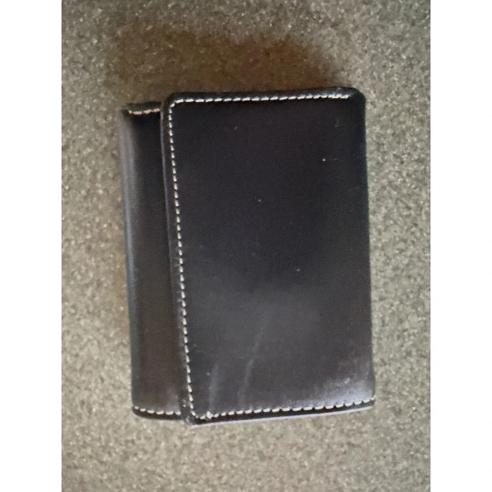 George Mens Black Leather Trifold Wallet Contrast Stitching Dual ID Window